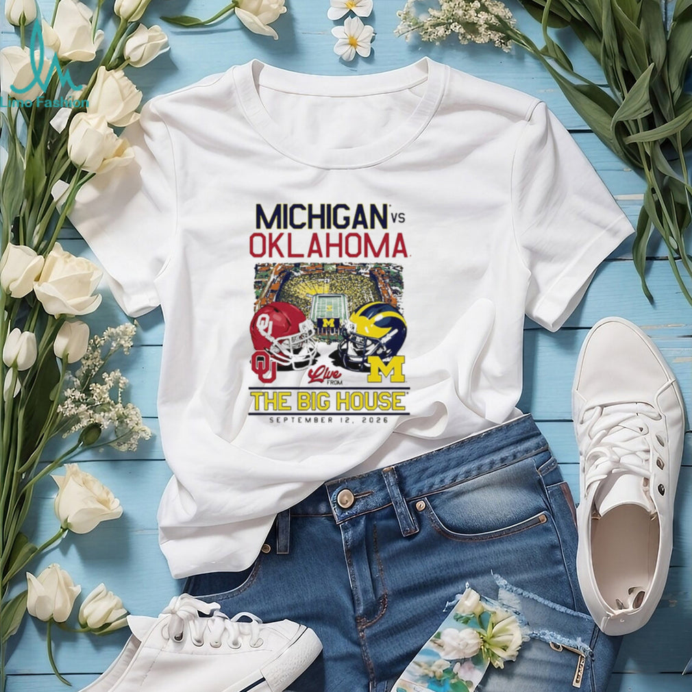 Michigan Wolverines vs Oklahoma Sooners The Big House 2026 helmet stadium shirt