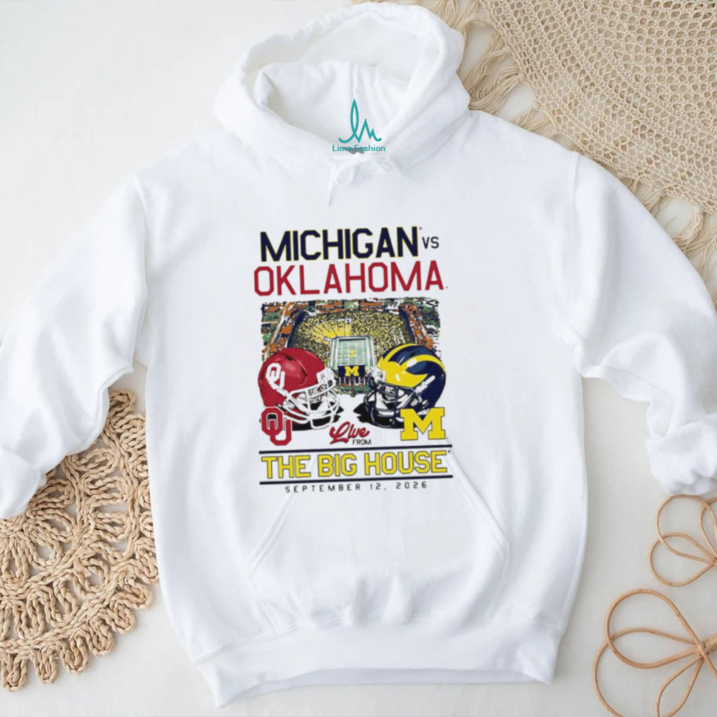 Michigan Wolverines vs Oklahoma Sooners The Big House 2026 helmet stadium shirt