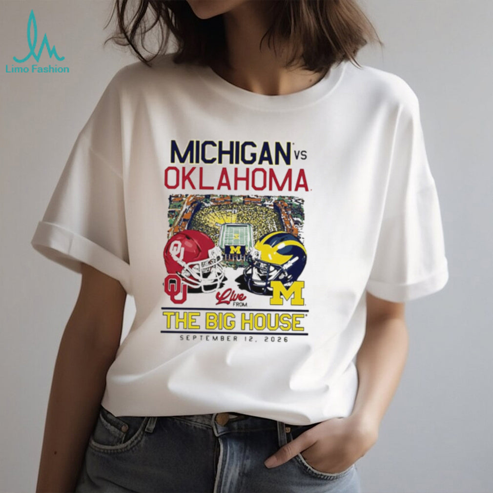 Michigan Wolverines vs Oklahoma Sooners The Big House 2026 helmet stadium shirt