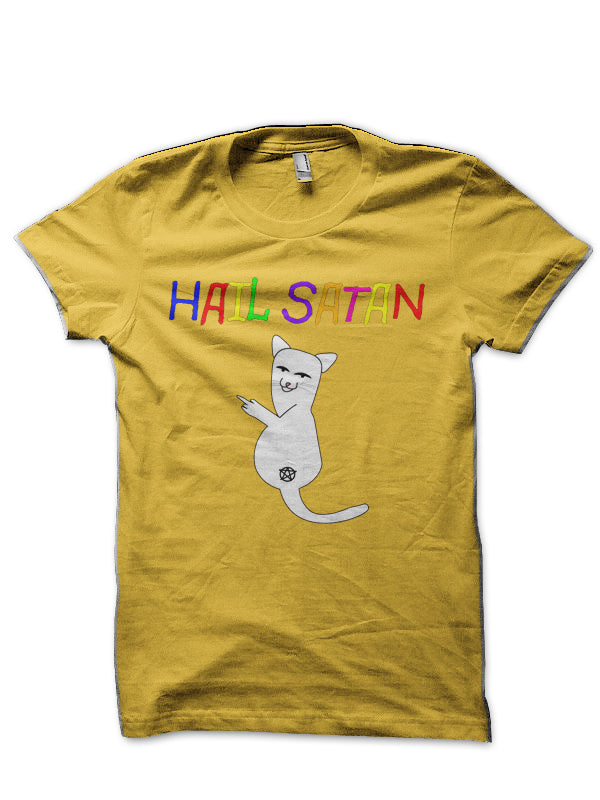 Hail Satan Middle Finger Cat T-Shirt Hoodie, Sweatshirt | PureTeeCo.com