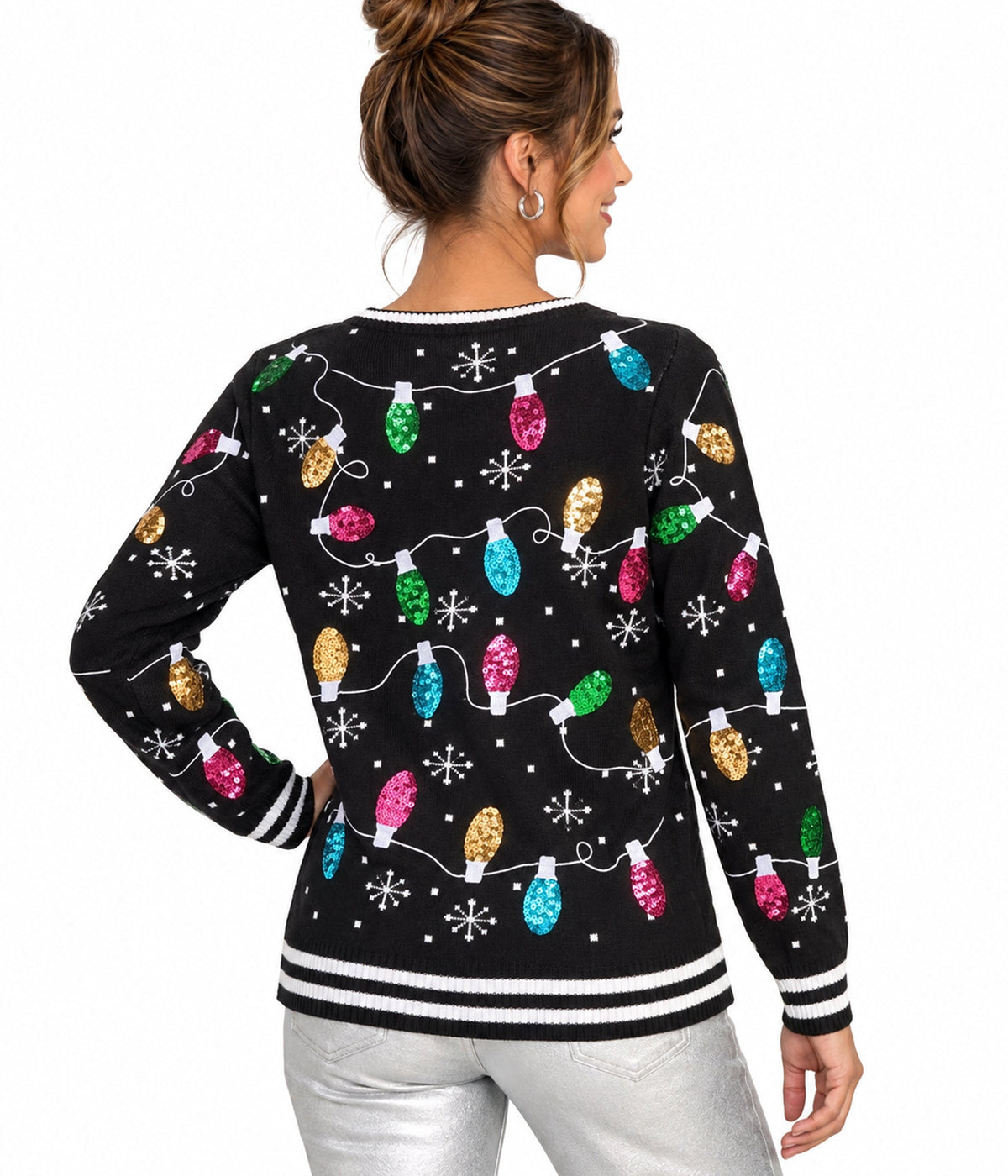 Women's Midnight String of Lights Ugly Christmas Sweater