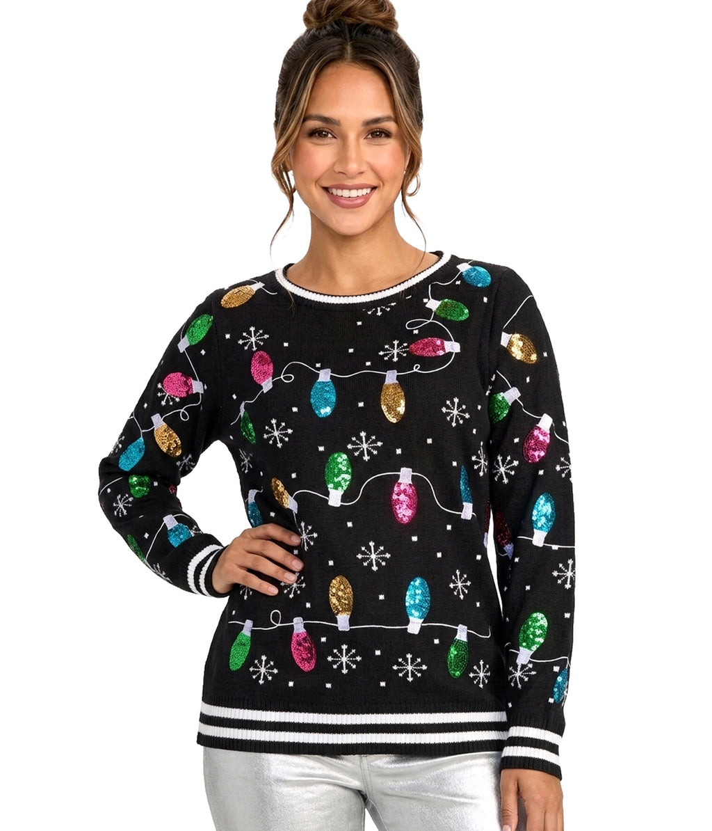 Women's Midnight String of Lights Ugly Christmas Sweater
