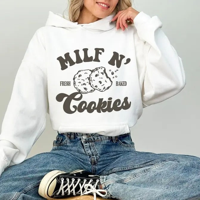 Milf N Cookies Funny Mom Hoodie, Mother's Day Gift, Milf Shirt Casual Cotton Tops Fashion Sweatshirt | PureTeeCo.com
