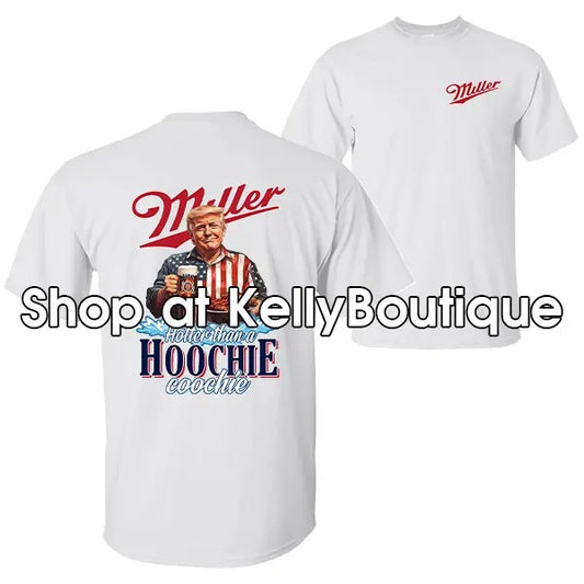 Miller Lite MAGA Trump with BBQ Hotter than a Hoochie Coochie 4th of July Shirt, Independence Day Patriotic Unisex Cotton T-shirt for Men for Women