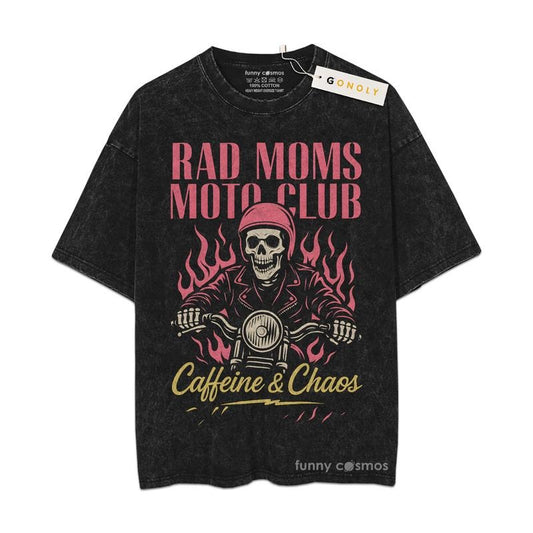 [ Mineral Wash ] Bad Moms Moto Club, Caffein And Chaos, Mother Day Gifts For Mom, Mom Life, Mother Day Graphic Washed Style Shirt