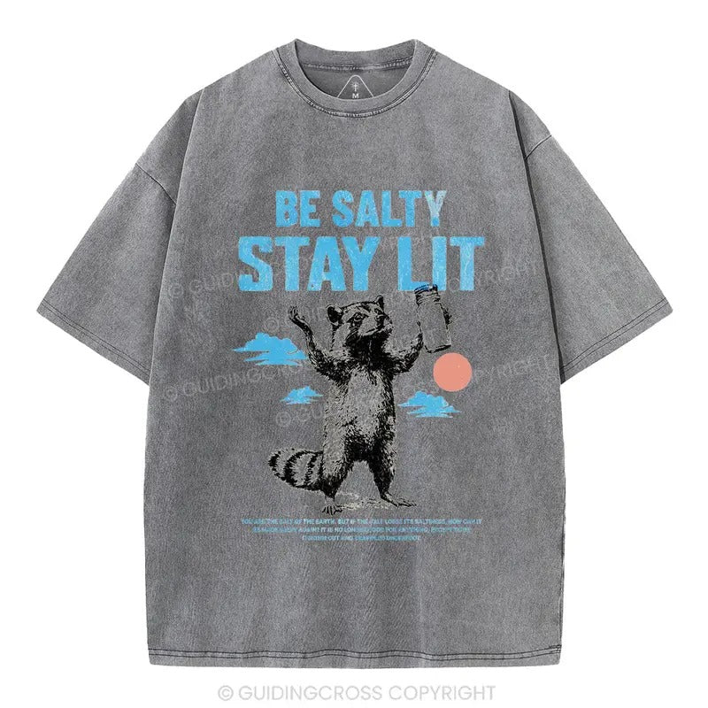 [ Mineral Wash ] Be Salty Stay Lit Christian Washed TShirt Jesus Graphic Washed Style Shirt Hoodie, Sweatshirt