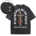 [ Mineral Wash ] By His Wounds We Are Healed Save By Grace Christian Washed TShirt Jesus Graphic Washed Style Shirt...