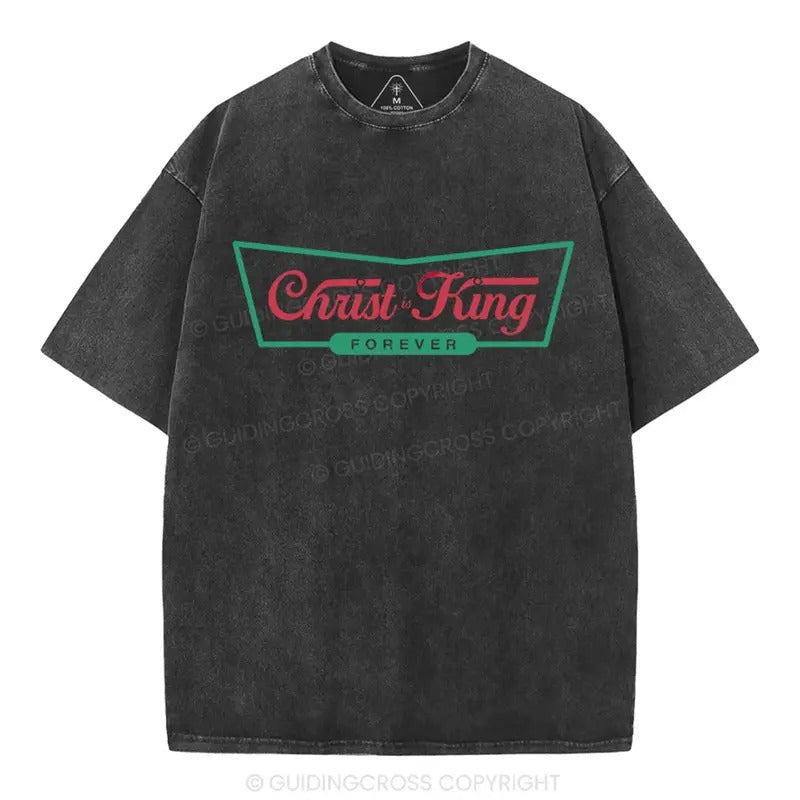 [ Mineral Wash ] Christ Is King Christian Washed TShirt Jesus Graphic Washed Style Shirt