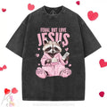 [ Mineral Wash ] Feral But Loves Jesus Racoon Pink, Christian Washed TShirt Jesus Graphic Washed Style Shirt Hoodie,...