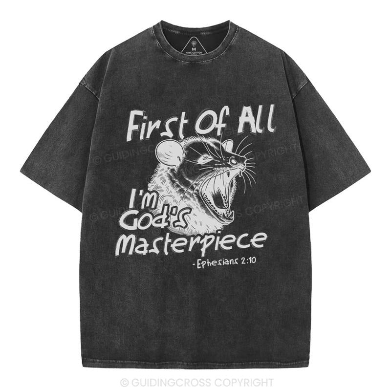 [ Mineral Wash ] First Of All Im Gods Masterpiece Christian Washed TShirt Jesus Graphic Washed Style Shirt Hoodie, Sweatshirt