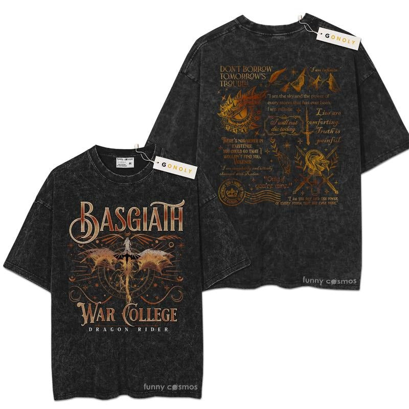 [ Mineral Wash ] Fourth Wing Basgiath War College Book, Bookish Graphic Washed Style Shirt Hoodie, Sweatshirt | PureTeeCo.com