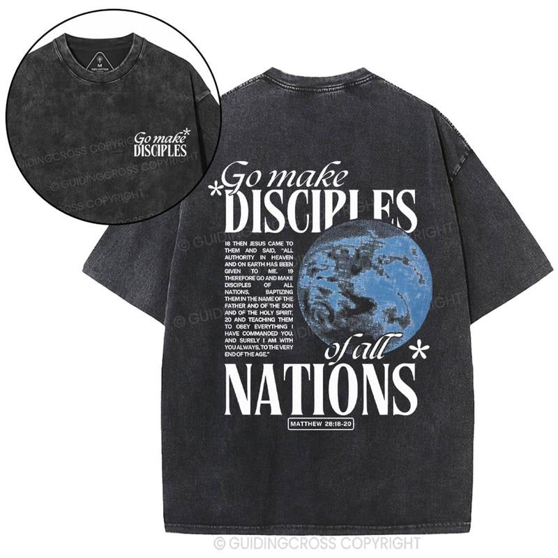 [ Mineral Wash ] Go Make Disciples Christian Washed Shirt Jesus Graphic Washed Style Shirt Hoodie, Sweatshirt | PureTeeCo.com