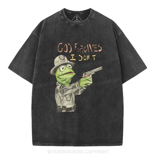 [ Mineral Wash ] God Forgives I Don't Christian Washed Shirt Jesus Graphic Washed Style Shirt