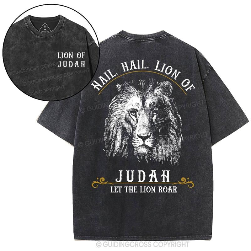 [ Mineral Wash ] Hail Hail Lion Of Judah Christian Washed Shirt Jesus Graphic Washed Style Shirt