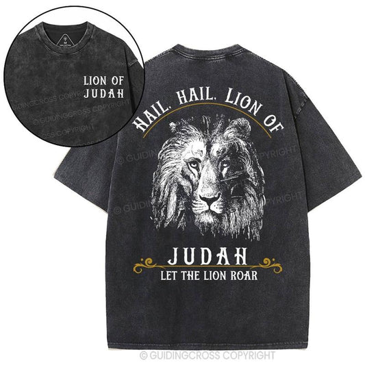 [ Mineral Wash ] Hail Hail Lion Of Judah Christian Washed Shirt Jesus Graphic Washed Style Shirt