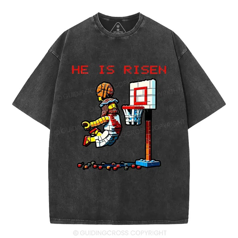 [ Mineral Wash ] He Is Risen Christian Washed Shirt Jesus Graphic Washed Style Shirt Hoodie, Sweatshirt | PureTeeCo.com