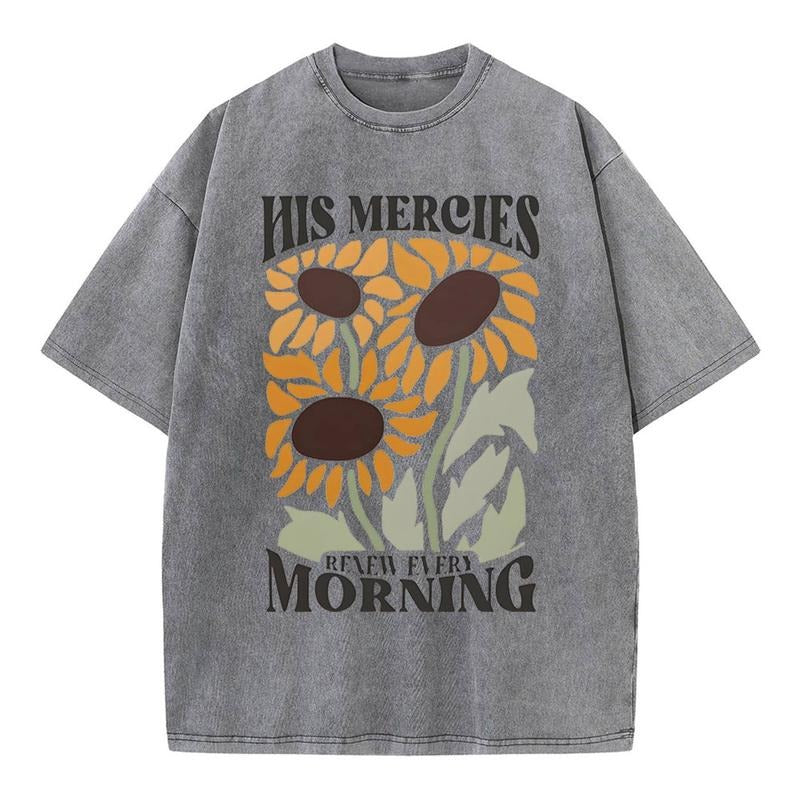 [ Mineral Wash ] His Mercies Renew Every Morning Christian Washed TShirt Jesus Graphic Washed Style Shirt