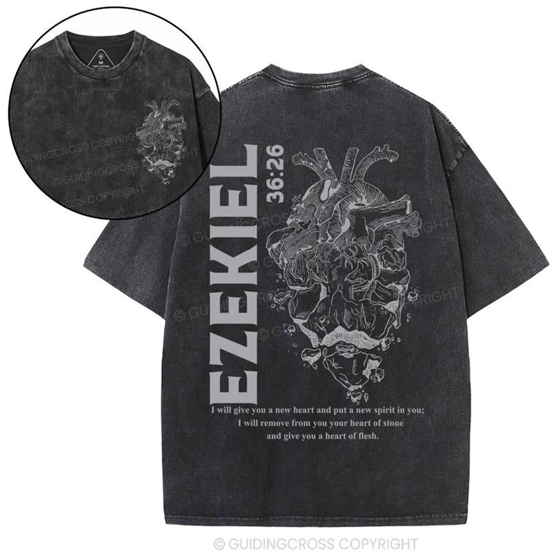 [ Mineral Wash ] I Will Give You A New Heart And Put A New Spirit Christian Washed TShirt Jesus Graphic Washed Style...