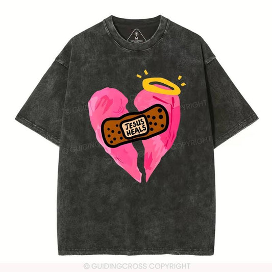 [ Mineral Wash ] Jesus Heals Christian Washed TShirt Jesus Graphic Washed Style Shirt