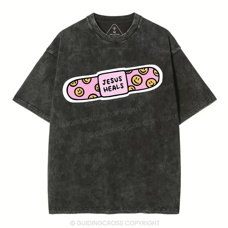 [ Mineral Wash ] Jesus Heals Christian Washed TShirt Jesus Graphic Washed Style TShirt Hoodie, Sweatshirt | PureTeeCo.com