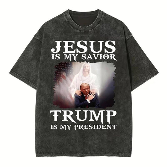 [ Mineral Wash ] Jesus Is My Savior Christian Washed Shirt Jesus Graphic Washed Style Shirt