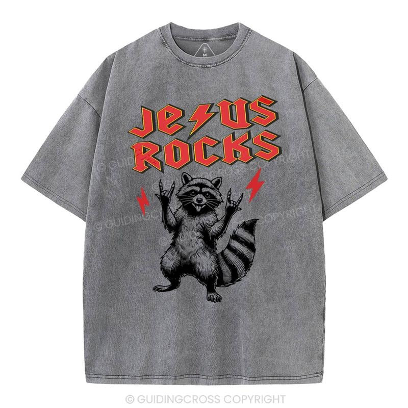 [ Mineral Wash ] Jesus Rocks Christian Washed Shirt Jesus Graphic Washed Style Shirt Hoodie, Sweatshirt | PureTeeCo.com