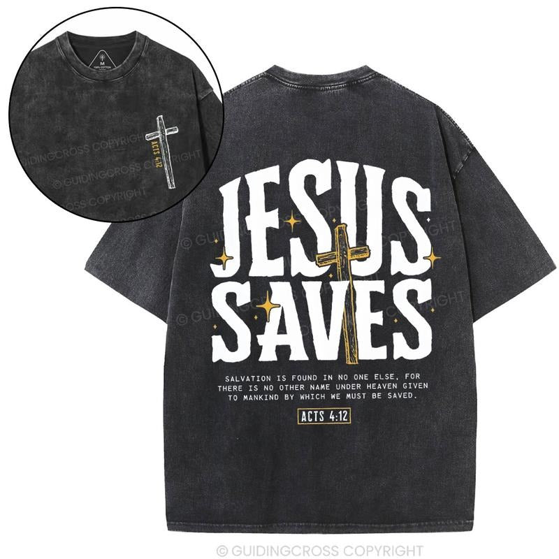 [ Mineral Wash ] Jesus Saves Chirstian Washed TShirt Jesus Graphic Washed Style Shirt