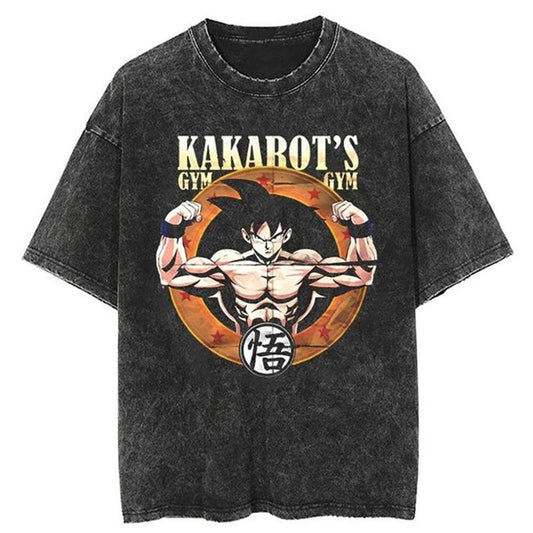 [ Mineral Wash ] Kakarot's Gym Vintage Tee Anime Fan Lovers Streetwear & Washed Gym Style Shirt
