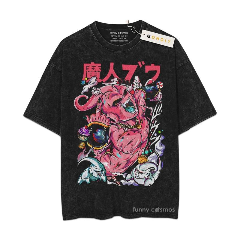 [ Mineral Wash ] KidBuu Fan Anime Shirt, Graphic Washed Style Shirt Hoodie, Sweatshirt | PureTeeCo.com