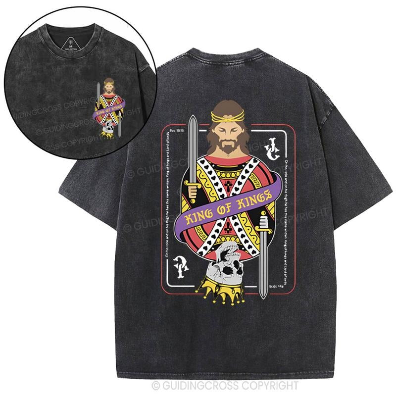 [ Mineral Wash ] King Of Kings Christian Washed Shirt Jesus Graphic Washed Style Shirt