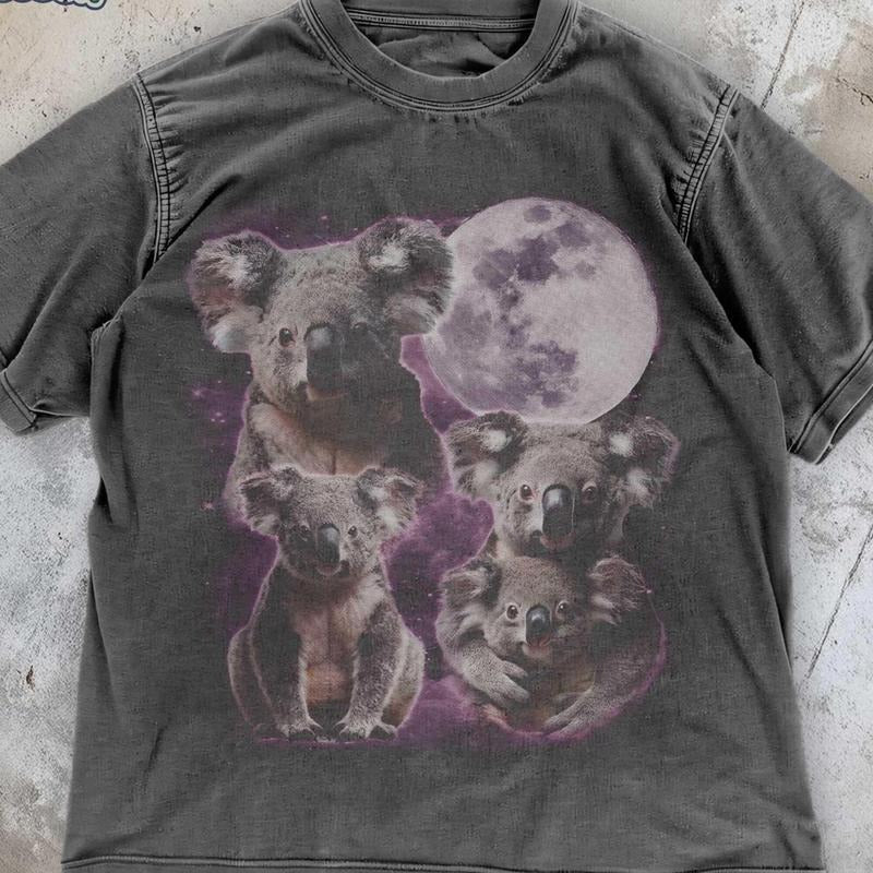 [ Mineral Wash ] Koala Moonlight Retro 90S TShirt , Moon Y2K Graphic Washed, Cosmic Animal Shirt , Koala Space Tee , Nature Wildlife Tee
