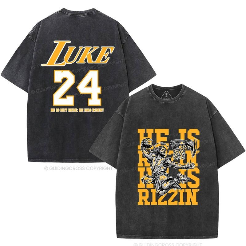 [ Mineral Wash ] Luke 24 He Is Rizzin Christian Washed TShirt Jesus Graphic Washed Style Shirt