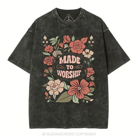 [ Mineral Wash ] Made To Worship Retro Floral Christian Washed TShirt Jesus Graphic Washed Style Shirt