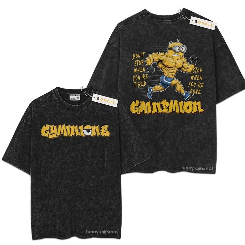 [ Mineral Wash ] Mini0n Gym, Gainzion Fan Lovers Streetwear & Washed Gym Style Shirt Hoodie, Sweatshirt | PureTeeCo.com