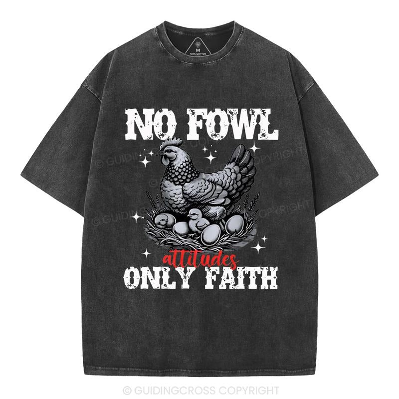 [ Mineral Wash ] No Fowl Only Faith Christian Washed TShirt Jesus Graphic Washed Style Shirt