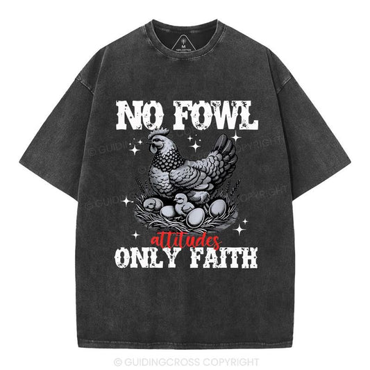[ Mineral Wash ] No Fowl Only Faith Christian Washed TShirt Jesus Graphic Washed Style Shirt