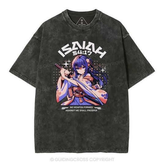 [ Mineral Wash ] No Weapon Formed Against Me Shall Prosper Isaiah 54:17 Christian Washed TShirt Jesus Graphic Washed Style Shirt