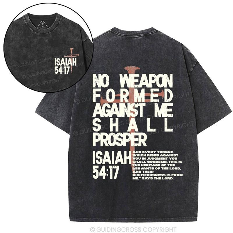 [ Mineral Wash ] No Weapon Isaiah 54:17 Christian Washed TShirt Jesus Graphic Washed Style Shirt