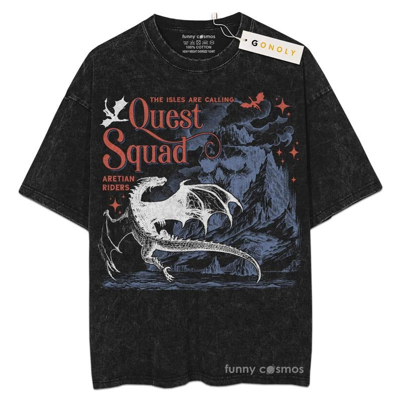 [ Mineral Wash ] Quest Squad, Onyx Storm Book, Fourth Wing For Fans Lover Book, Bookish, Graphic Washed Style Shirt...