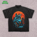 [ Mineral Wash ] Retro Dark Wolves Washed TShirt Moon Gothic Castle Fantasy Wolves Supernatural Goth Wolf Shirt Fantasy...