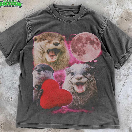 [ Mineral Wash ] Retro Otter Shirt , Cute Space Otter TShirt , Moon Phase Animal Lover Washed Gift , Wild Life Shirt , Funny Otter Valentine Tee