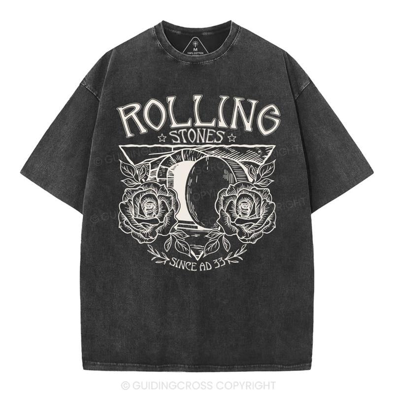 [ Mineral Wash ] Retro Rolling Stone Christian Washed TShirt Jesus Graphic Washed Style Shirt