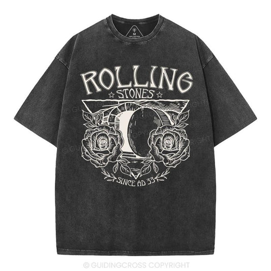 [ Mineral Wash ] Retro Rolling Stone Christian Washed TShirt Jesus Graphic Washed Style Shirt