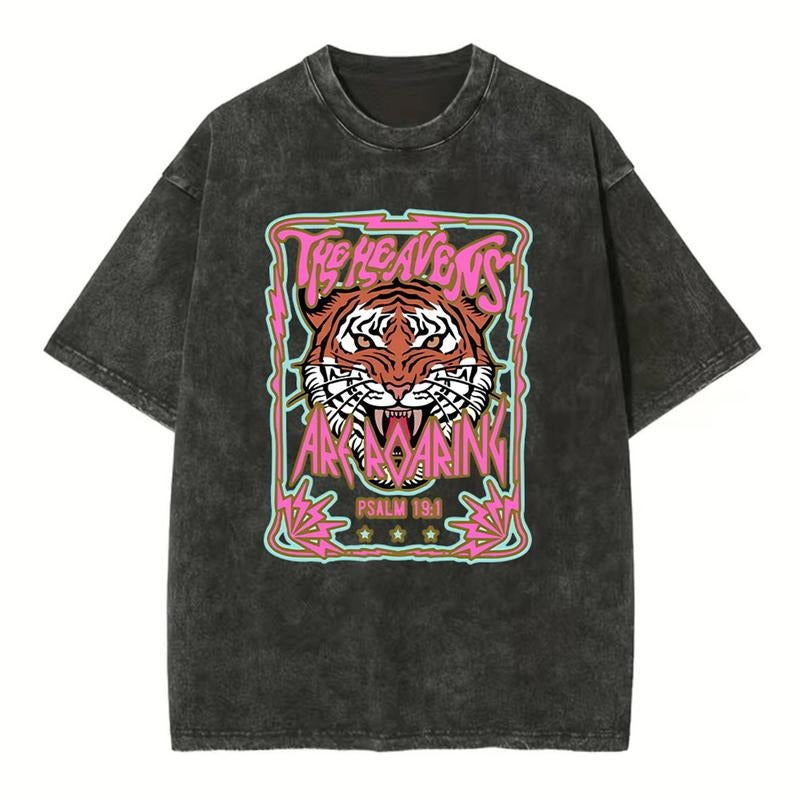 [ Mineral Wash ] The Heavens Are Roaring Tiger Christian Washed TShirt Jesus Graphic Washed Style Shirt