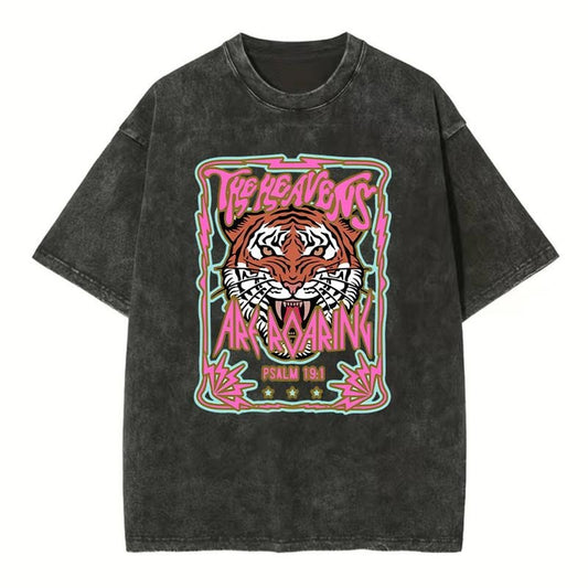 [ Mineral Wash ] The Heavens Are Roaring Tiger Christian Washed TShirt Jesus Graphic Washed Style Shirt