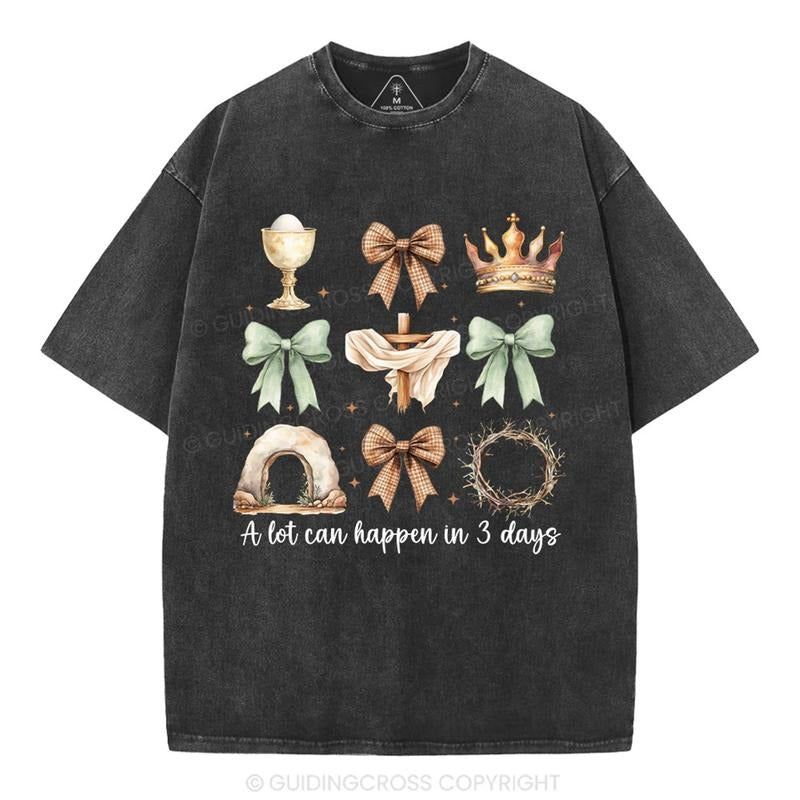 [Mineral Wash Shirt] A Lot Can Happy In 3 Days Christian Washed Shirt Jesus Graphic Style Shirt Crewneck Casual Hoodie,...