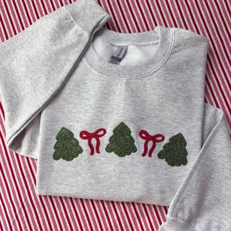 Minimalist Christmas Embroidered Crewneck Sweatshirt Handmade Embroidery T-Shirts, Hoodie | PureTeeCo.com