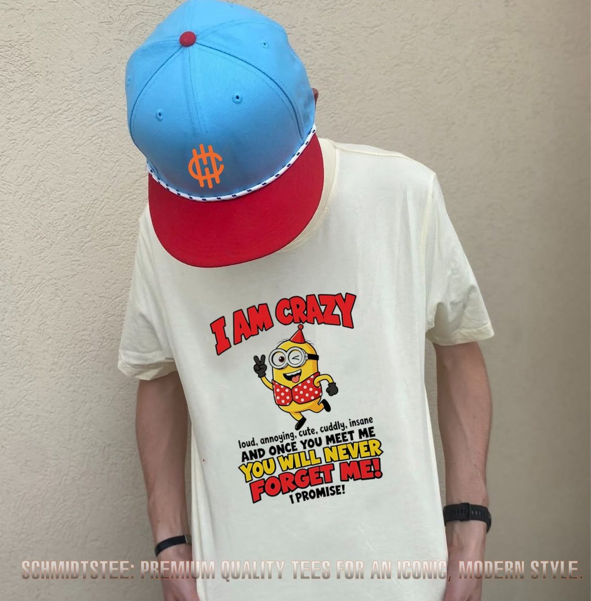 Minion I am crazy loud annoying cute cuddly insane and once you meet me you will never forget me I promise shirt