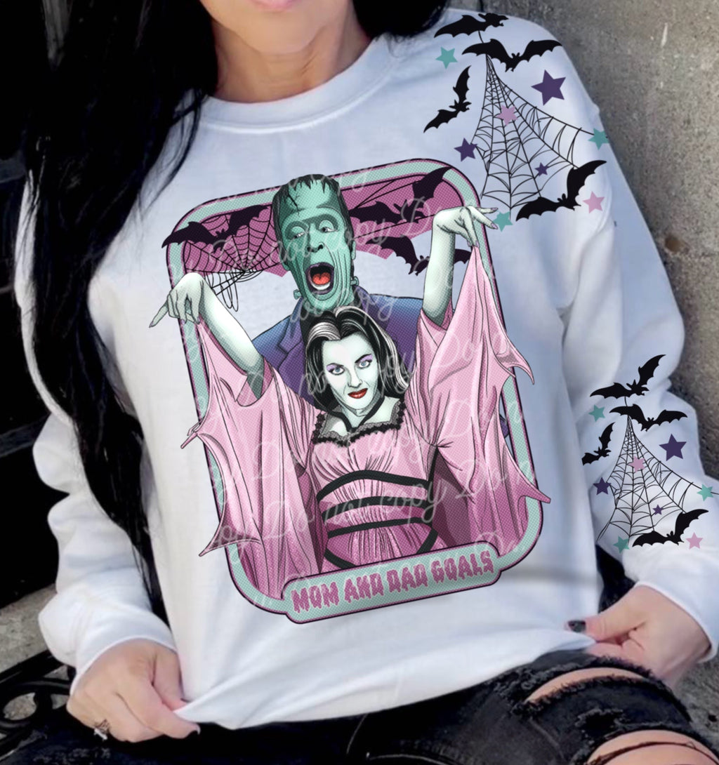 MOM DAD GHOULS- FRONT & SLEEVE DESIGN CREWNECK SWEATSHIRT T-Shirts, Hoodie | PureTeeCo.com (Image 1)