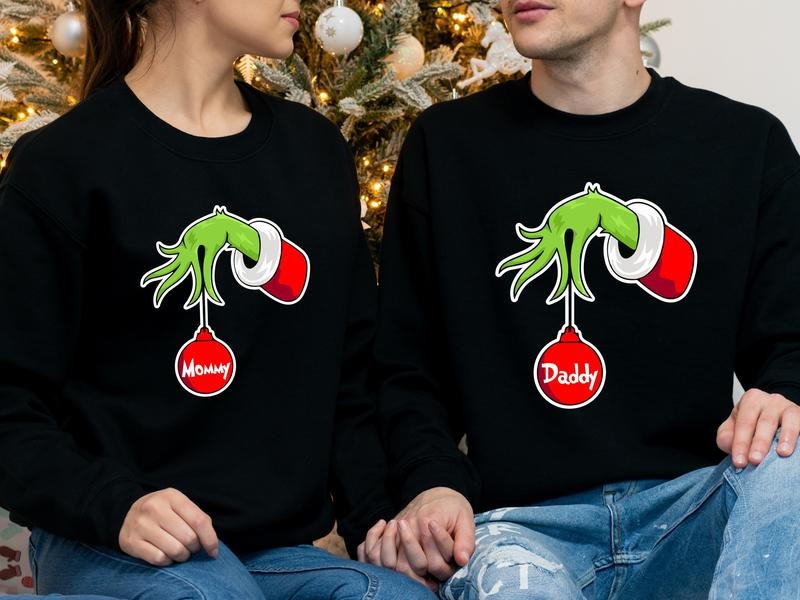 Mommy And Daddy Christmas Sweatshirt, New Parents Holiday Gift Outfit, Matching Family Christmas Hoodie, Couples Baby...